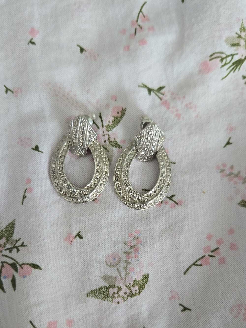 Silver Crystal Oval Drop Earrings - Brand Unspecified